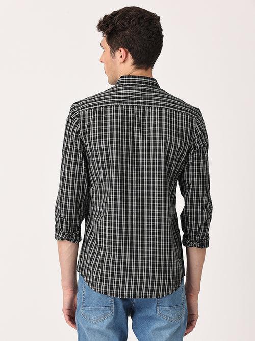 Crosscreek Men Black Slim Fit Checked Cotton Casual Shirt