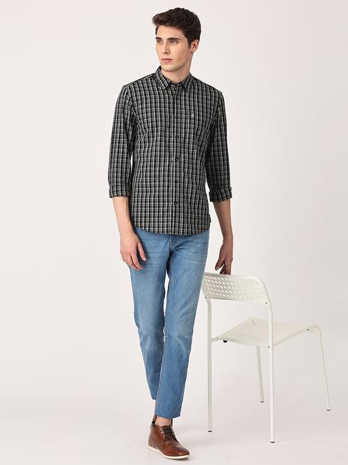 Crosscreek Men Black Slim Fit Checked Cotton Casual Shirt