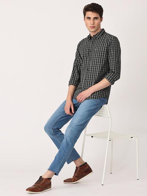 Crosscreek Men Black Slim Fit Checked Cotton Casual Shirt