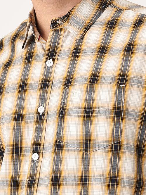 Crosscreek Men Beige Slim Fit Checked Cotton Casual Shirt