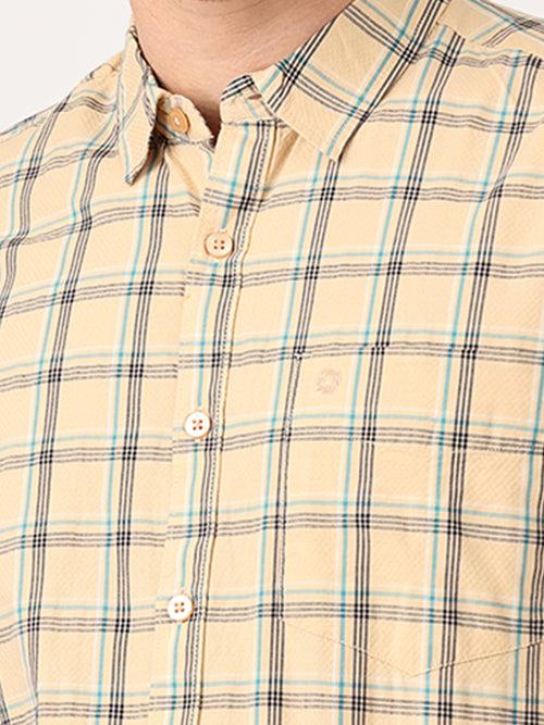 Crosscreek Men Beige Slim Fit Checked Cotton Casual Shirt