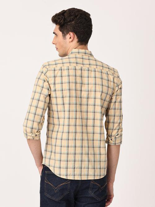 Crosscreek Men Beige Slim Fit Checked Cotton Casual Shirt