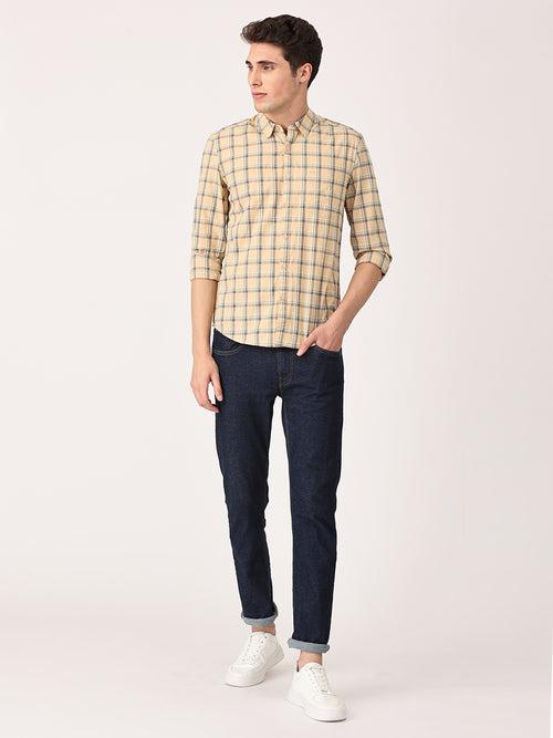 Crosscreek Men Beige Slim Fit Checked Cotton Casual Shirt