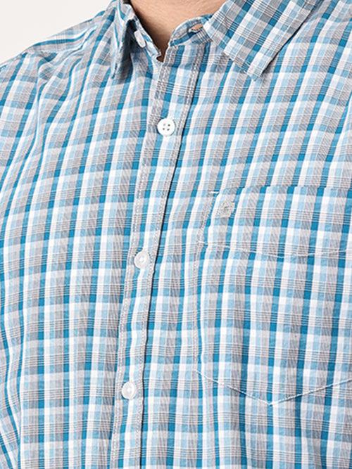 Crosscreek Men Blue Slim Fit Checked Cotton Casual Shirt