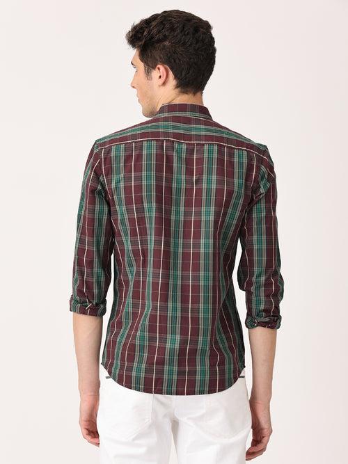 Crosscreek Men Maroon Slim Fit Checked Cotton Casual Shirt