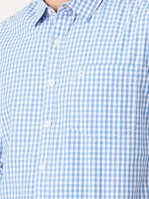 Crosscreek Men Blue Slim Fit Checked Cotton Casual Shirt