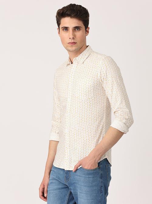 Crosscreek Men White Slim Fit Printed Cotton Casual Shirt