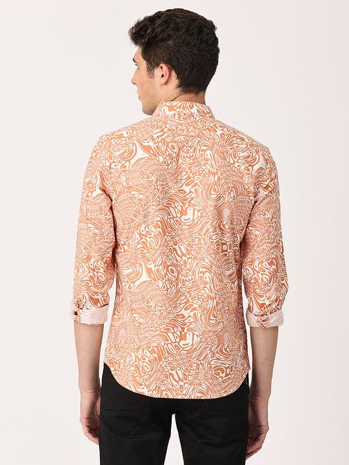 Crosscreek Men Brown Slim Fit Printed Cotton Casual Shirt