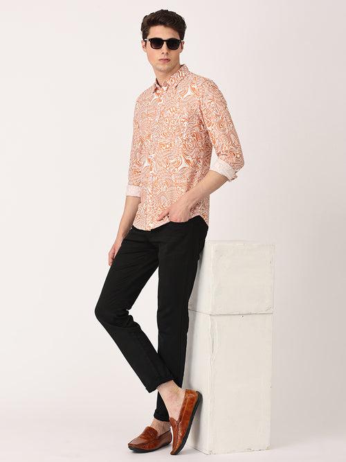 Crosscreek Men Brown Slim Fit Printed Cotton Casual Shirt