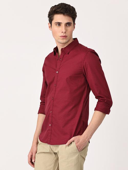 Crosscreek Men Maroon Slim Fit Solid Stretch Cotton Lycra Casual Shirt