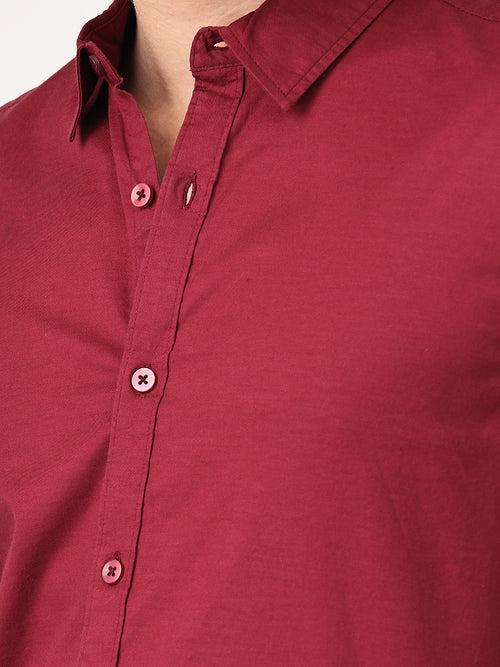 Crosscreek Men Maroon Slim Fit Solid Stretch Cotton Lycra Casual Shirt