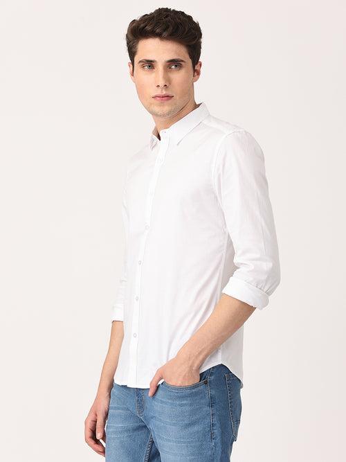 Crosscreek Men White Slim Fit Solid Stretch Cotton Lycra Casual Shirt