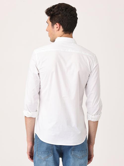 Crosscreek Men White Slim Fit Solid Stretch Cotton Lycra Casual Shirt