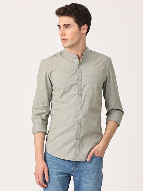 Crosscreek Men Olive Slim Fit Solid Cotton Casual Shirt