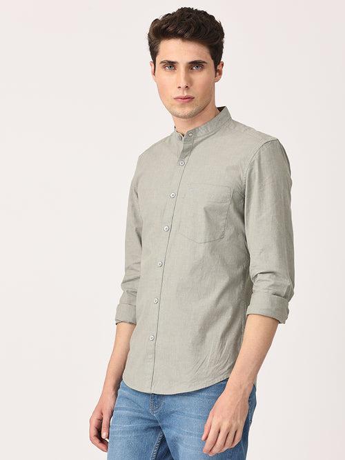 Crosscreek Men Olive Slim Fit Solid Cotton Casual Shirt