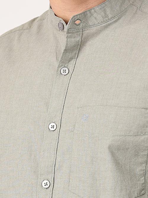 Crosscreek Men Olive Slim Fit Solid Cotton Casual Shirt