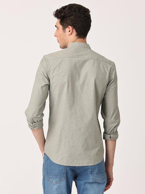 Crosscreek Men Olive Slim Fit Solid Cotton Casual Shirt