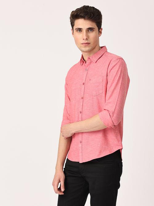 Crosscreek Men Red Slim Fit Solid Cotton Casual Shirt