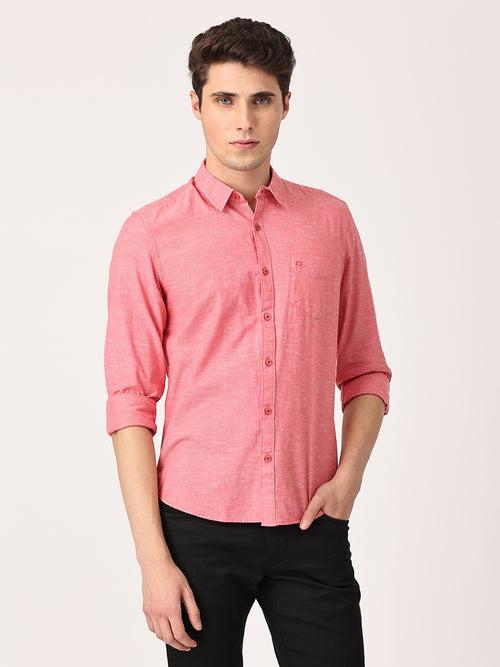 Crosscreek Men Red Slim Fit Solid Cotton Casual Shirt