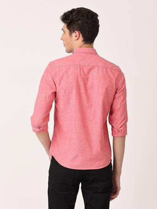 Crosscreek Men Red Slim Fit Solid Cotton Casual Shirt