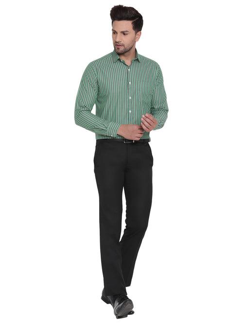 Men Green Striped Formal Shirt