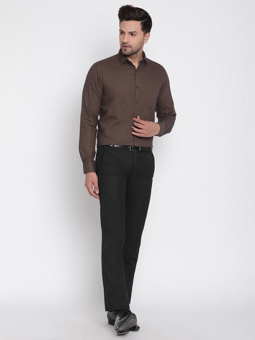 Men Brown Dobby Checked Formal Shirt