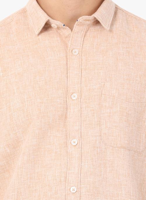 Crosscreek Men Beige Solid Waffle Casual Shirt