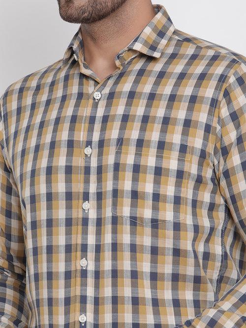 Blue & Brown Checked Men Formal Shirt