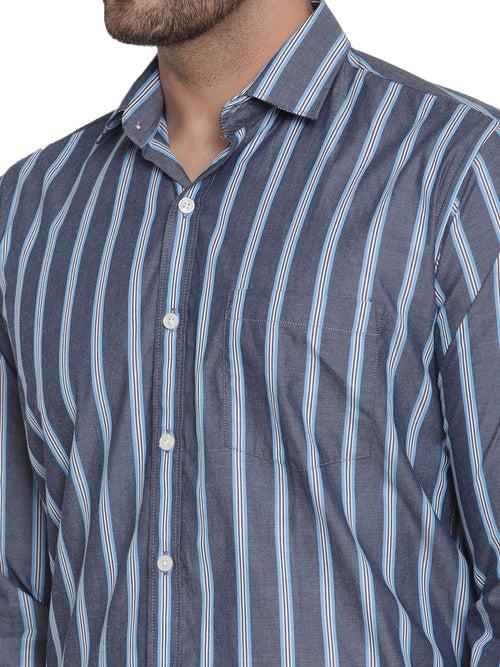 Full Sleeves Blue Striped Formal Shirt