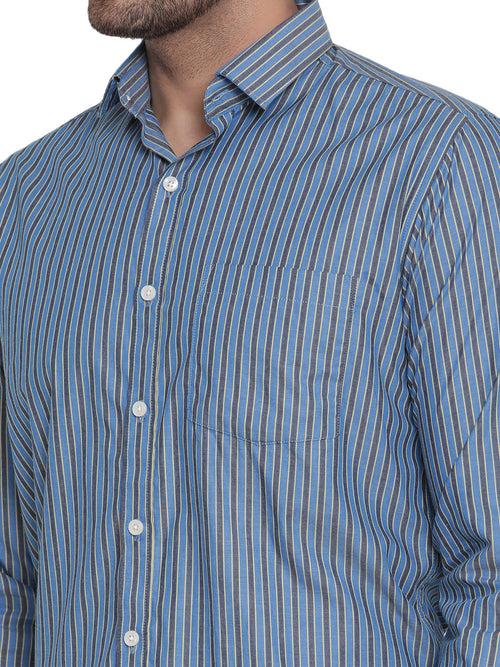 Men Blue Striped Formal Shirt