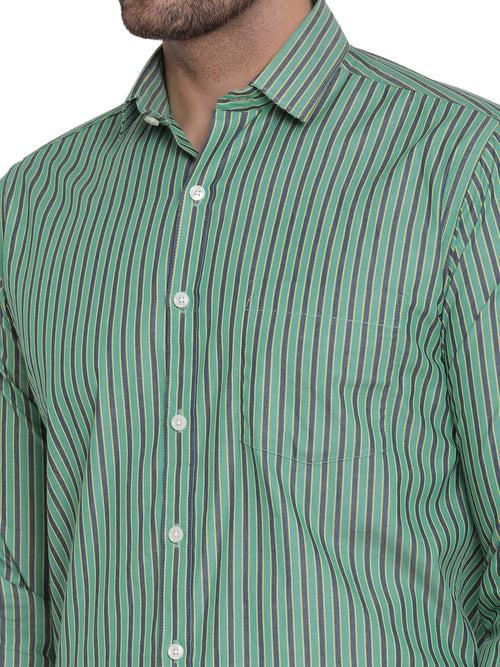 Men Green Striped Formal Shirt