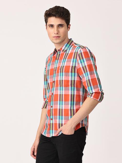 Crosscreek Men Multicolor Slim Fit Checked Linen Casual Shirt