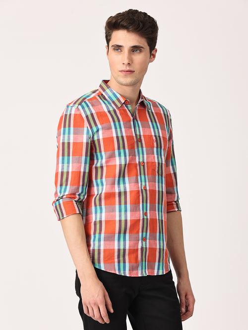 Crosscreek Men Multicolor Slim Fit Checked Linen Casual Shirt