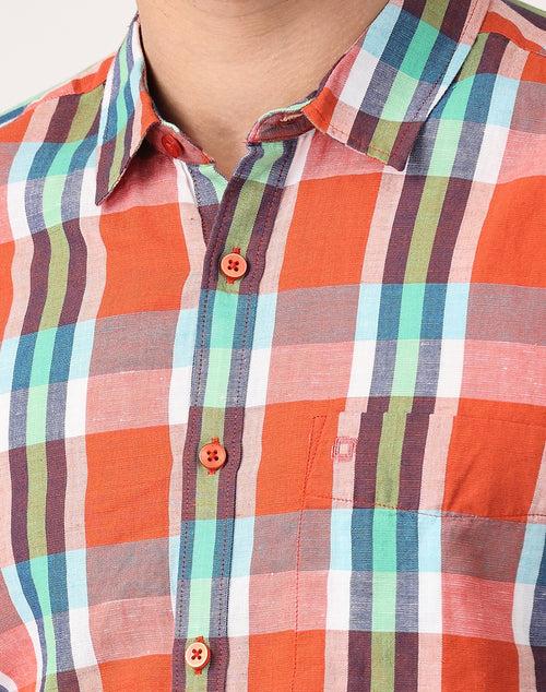 Crosscreek Men Multicolor Slim Fit Checked Linen Casual Shirt