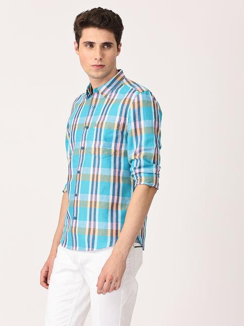 Crosscreek Men Multicolor Slim Fit Checked Linen Casual Shirt