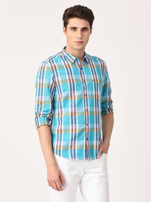 Crosscreek Men Multicolor Slim Fit Checked Linen Casual Shirt