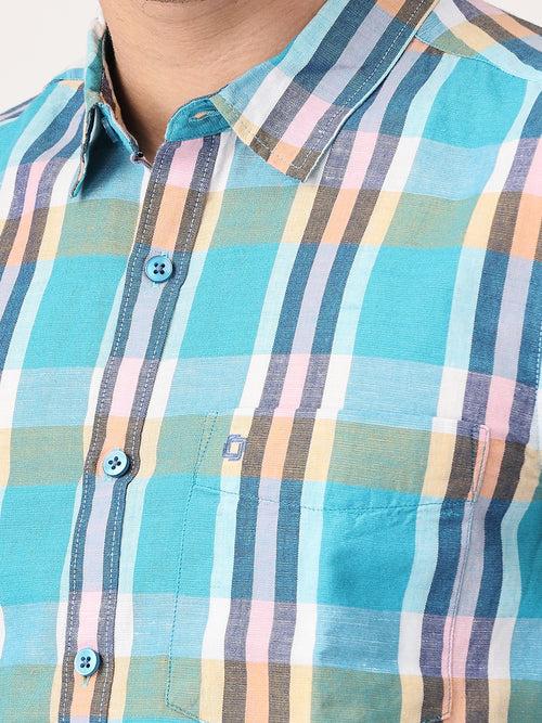 Crosscreek Men Multicolor Slim Fit Checked Linen Casual Shirt