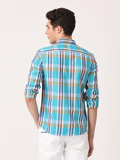 Crosscreek Men Multicolor Slim Fit Checked Linen Casual Shirt