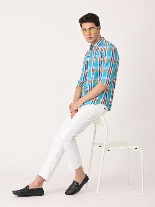 Crosscreek Men Multicolor Slim Fit Checked Linen Casual Shirt