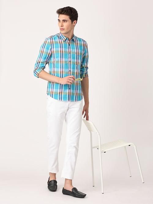 Crosscreek Men Multicolor Slim Fit Checked Linen Casual Shirt