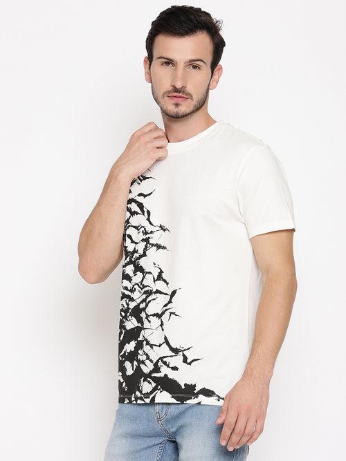 Bats Printed White Men T-Shirt