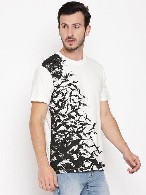 Bats Printed White Men T-Shirt