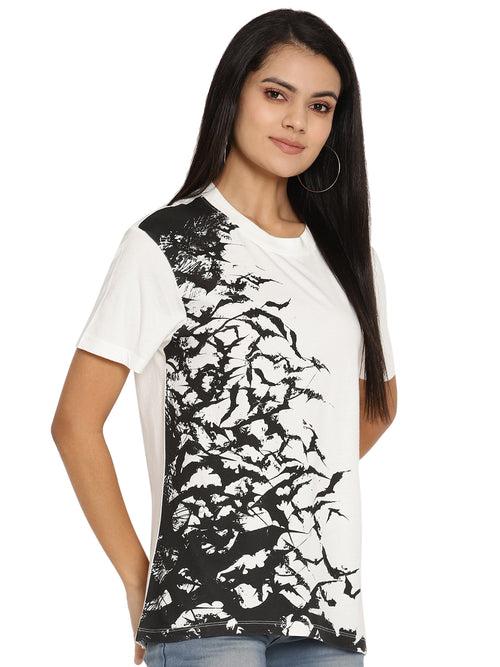 Wolfpack Bats White Printed Women T-Shirt