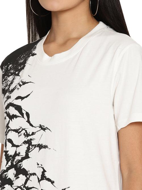 Wolfpack Bats White Printed Women T-Shirt