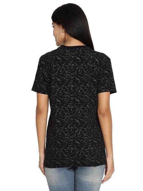 Wolfpack Birds Camo Black Printed Women T-Shirt