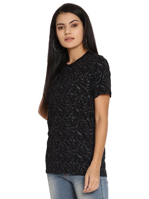 Wolfpack Birds Camo Black Printed Women T-Shirt