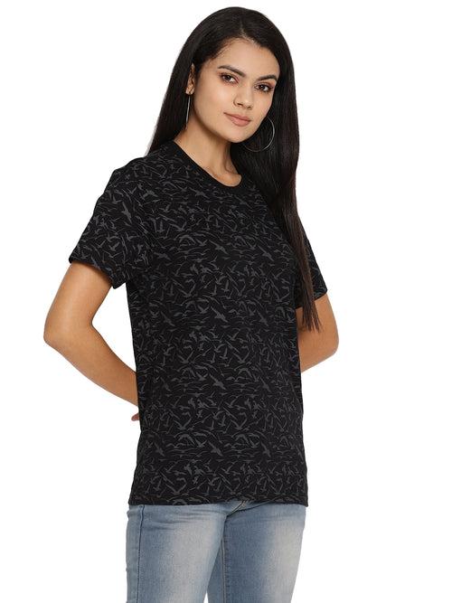 Wolfpack Birds Camo Black Printed Women T-Shirt