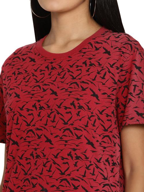 Wolfpack Birds Camo Red Printed Women T-Shirt