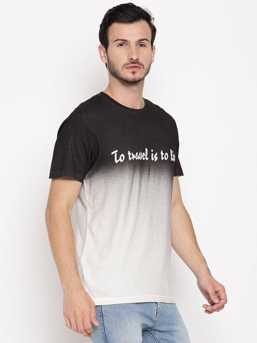 Travel is to Live Dark Grey Printed Men T-Shirt