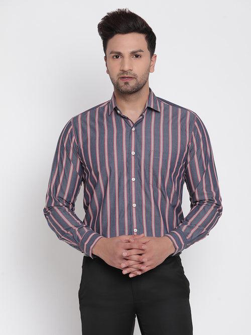 Full Sleeves Red Striped Formal Shirt